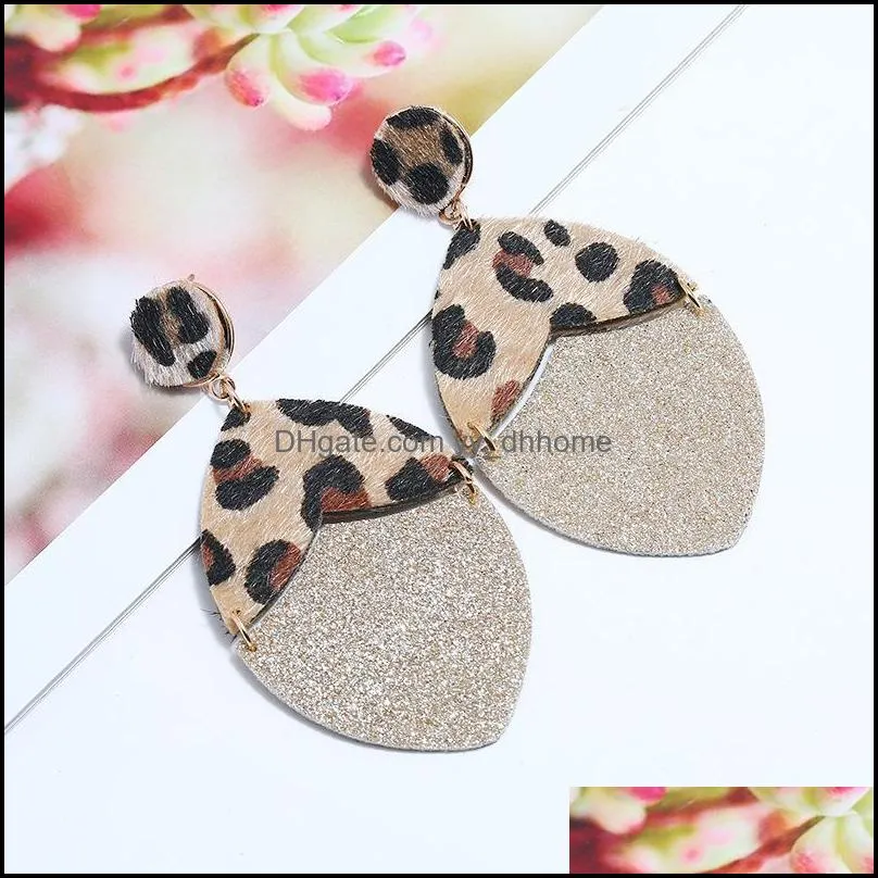 Classic Glitter Leather Oval Drop Statement Earrings for Women Gold Tone Leopard Cheetah Leather Geometric Earrings Jewelry