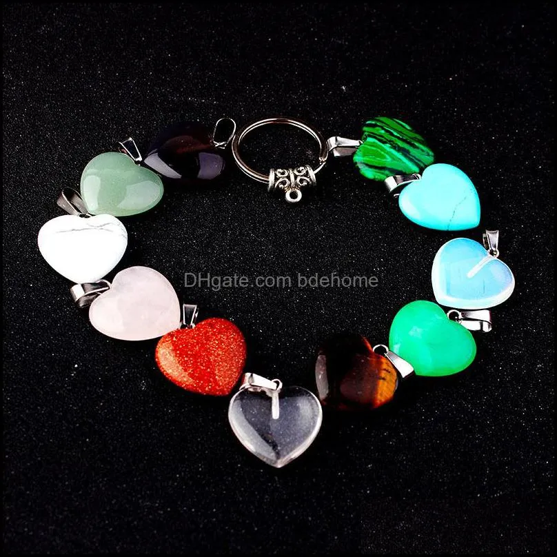 natural stone heart keychain rose quartz tiger`s eye opal crystal key ring key chain keyring