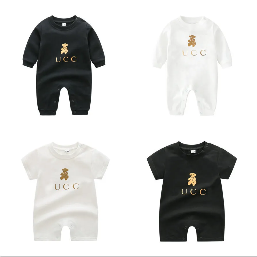 barn Designerbyxor baby boy tjej sommar kortärmad Långärmad 100% bomull kläder 1-2 år nyfödd Jumpsuits