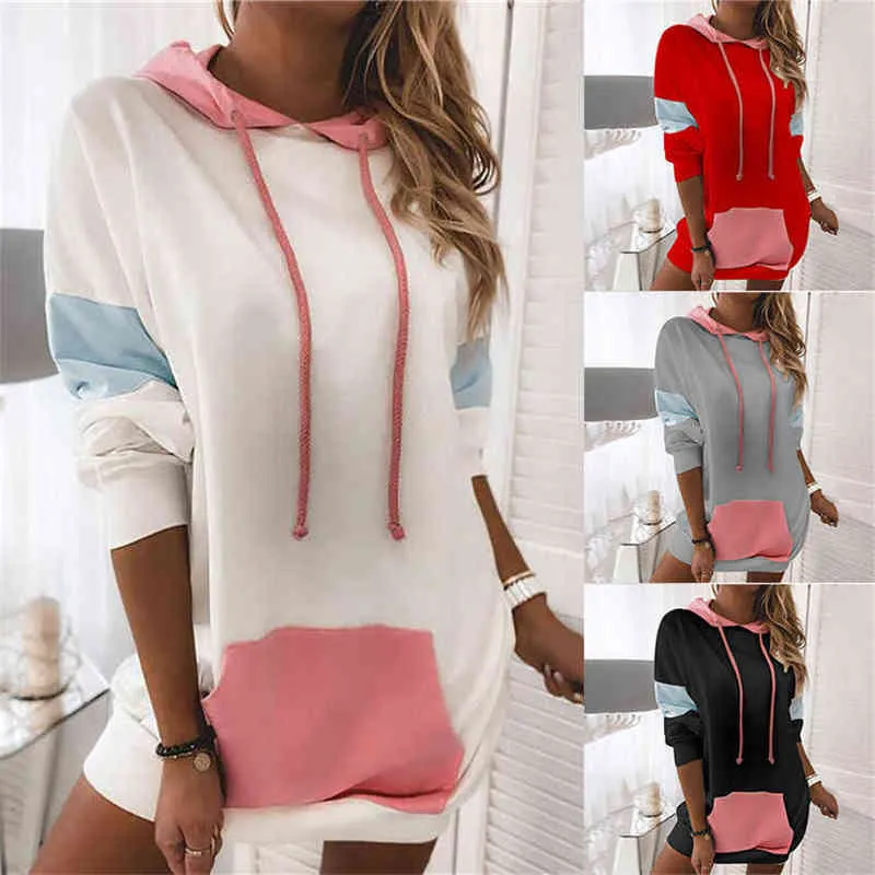 Moletom Com Capuz Extra Longo Simples Com Capuz Elegante Poleron Mujer 2022 Cordão Túnica Com Capuz Vestido Feminino Roupa Casual Y220810