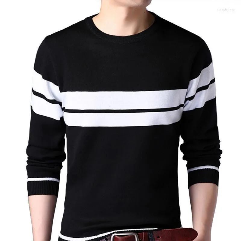 Men's Sweaters Thick Warm Winter Sweater Men 2022 Casual Knitted Striped Slim Plus Size Long Sleeve Fleece Pullover 4XL