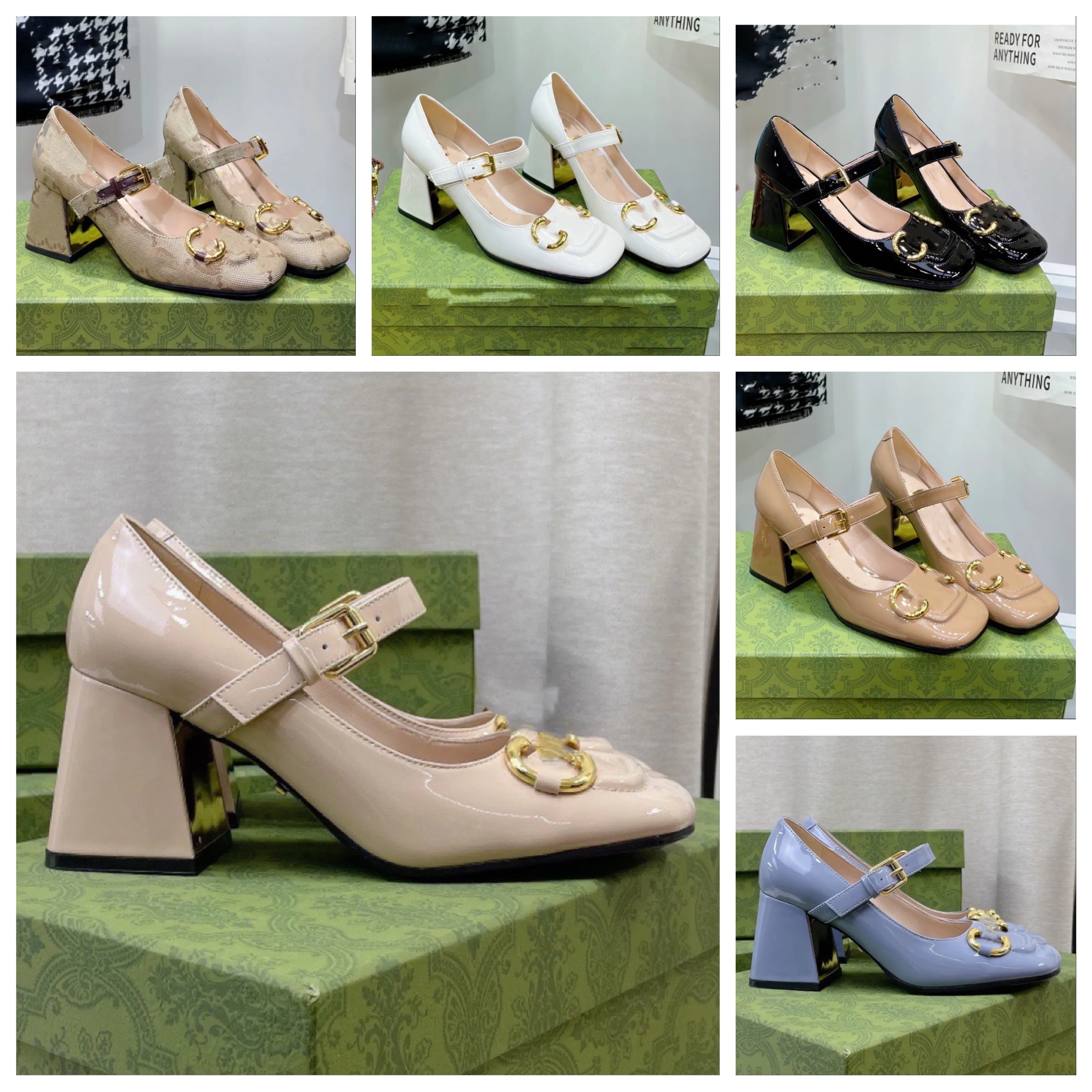 Sandali firmati Décolleté con tacco medio di alta qualità Sandali con chiusura con fibbia alla caviglia Deluxe in vera pelle per donna Moda di lusso Taglia 35-40