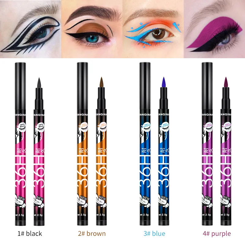 YANQINA 36H Waterproof Liquid Black Eyeliner Pencil Skid Resistant Eye liner Pen For Cosmetic Makeup Home Use Best quality