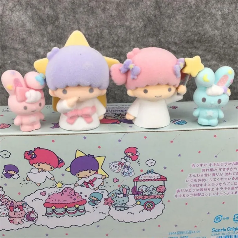 Little Twin Stars Pudding Dog Anime Figures Söt actionfigursamling Kawaii Figurer Collectibles Set of 4 PVC Material 220520