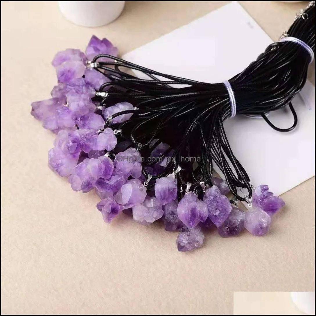 Natural Crystal Pendant Brazilian Amethyst Love Gift Healing Reiki Mineral Quartz Energy Rough Stone Necklace Wholesale