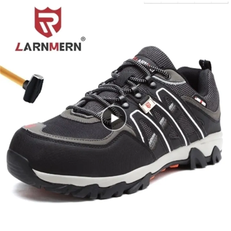 Larnmern S3 Mens Steel Toe Work Safety Shoesカジュアル通気性屋外スニーカー穿刺快適な産業用ブーツ210315
