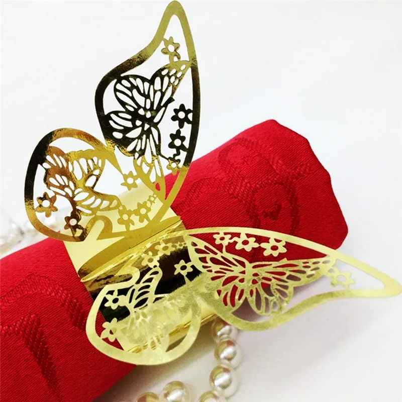 3D Kelebek Kağıt Peçete Yüzük Tutucular Düğün Partisi Yemekleri Serviette Masa Dekorasyon Lazer Kesim XBJK2205