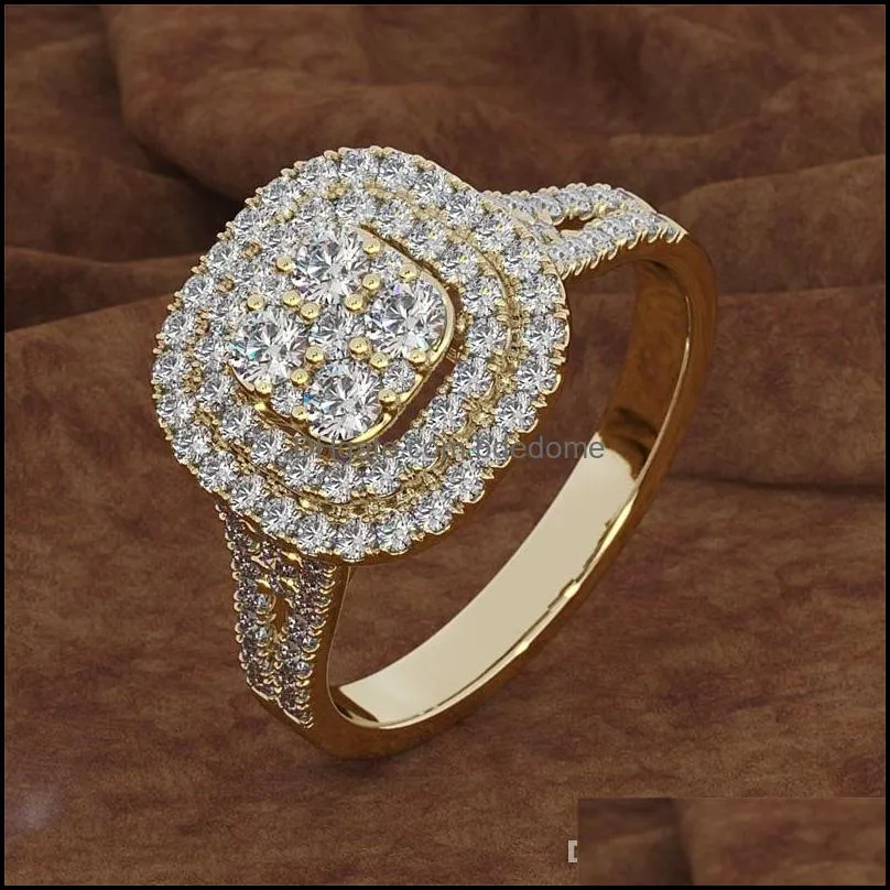 Fashion Women`s Female Micro-inlaid Diamond Square Ring 18k 3 Color Design Yellow Gold Engagement Ring