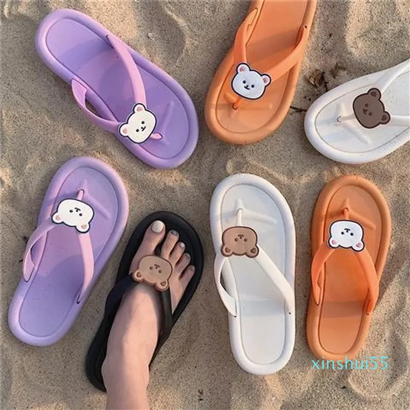 Terlik Küçük Ayı Flip Flops Sandal Kadınlar Yaz Platformu Plaj Plajı Sıradan Ayakkabılar İns Maiden Slip Olmayan Çizgi Terlik Terlik