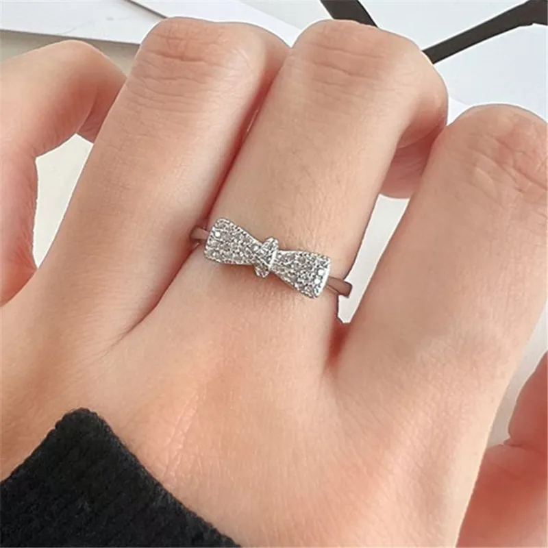 925 Sterling Silver Bowknot Ring With 5A Cubic Zirconia Sweet And Luxurious Diamond Icebox Jewelry For Women Perfect Wedding Gift For Teen Girls And Friends Comes With Box Available In Sizes 5