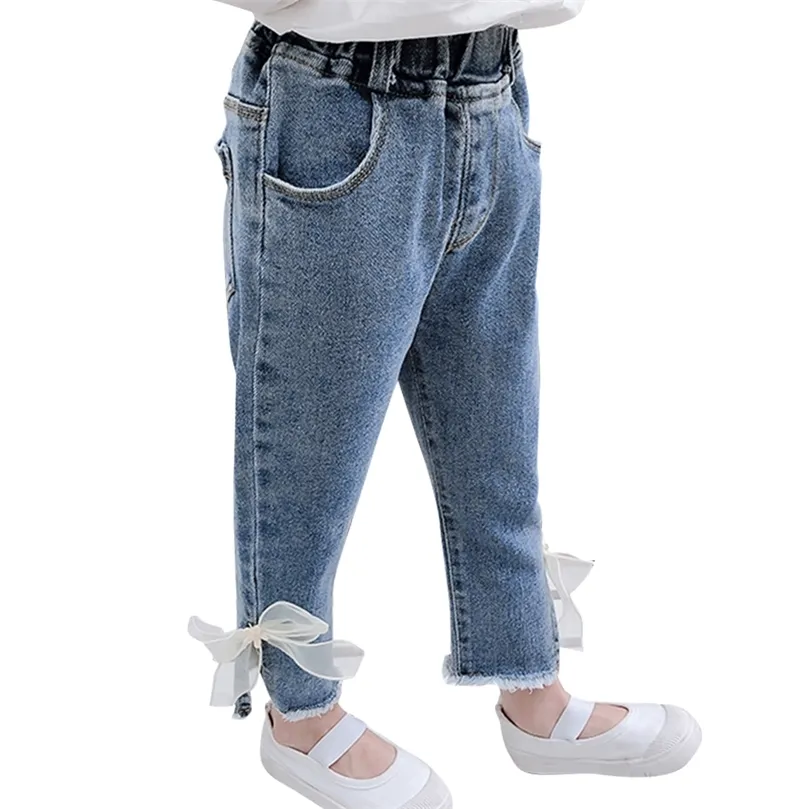 Chic Denim Bottoms: Stylish Infant Girl Jeans With Bow Detail
