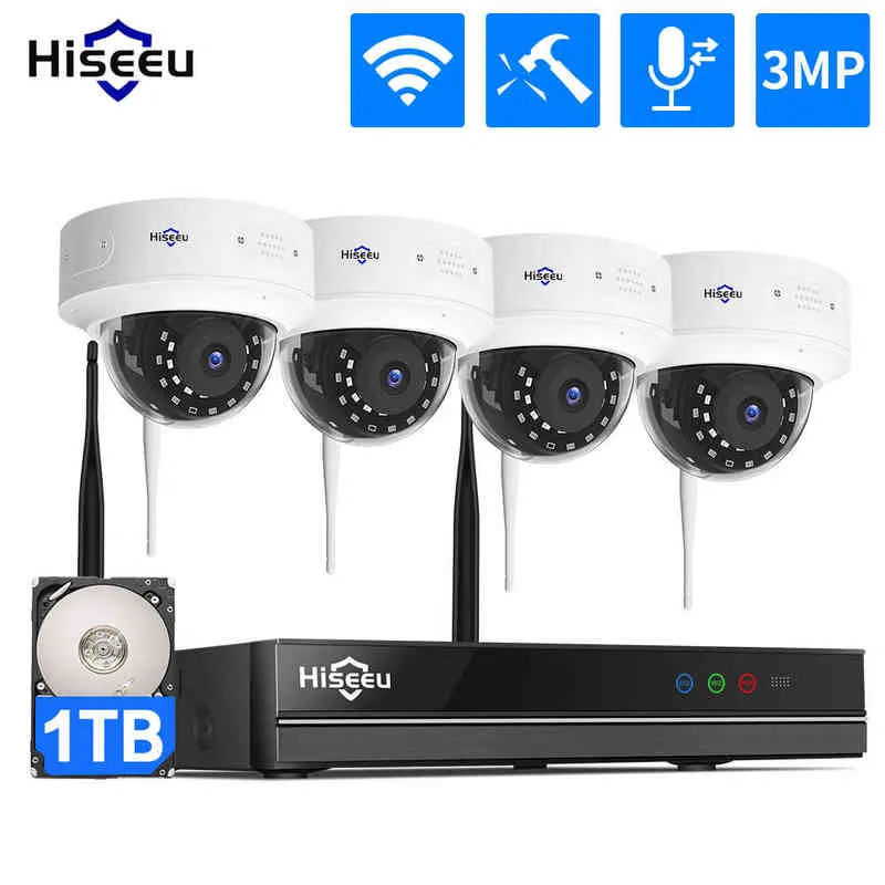Hiseeu 1536P 1080P HD Twee-weg Audio Cctv Bewakingscamera Kit 3MP 8CH NVR Kit Indoor Thuis draadloze Wifi Video Surveillance AA220315