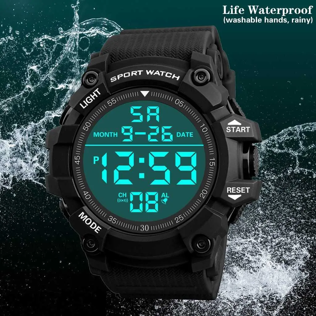 Reloj deportivo militar, a prueba de agua, con luz LED en la pantalla,  alarma, cronómetro, resistente al agua hasta 50 m de profundidad, para  hombre.