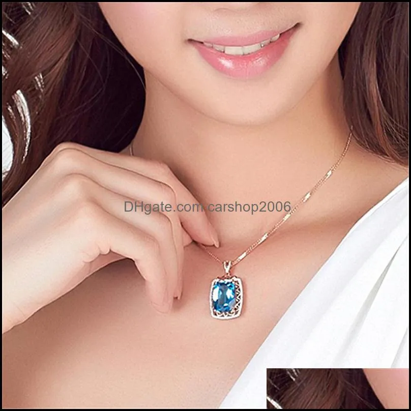 fashion luxury full diamond large loose stone pendant gemstone pendant 18k gold plated caibao necklace swiss blue topaz necklace carshop2006