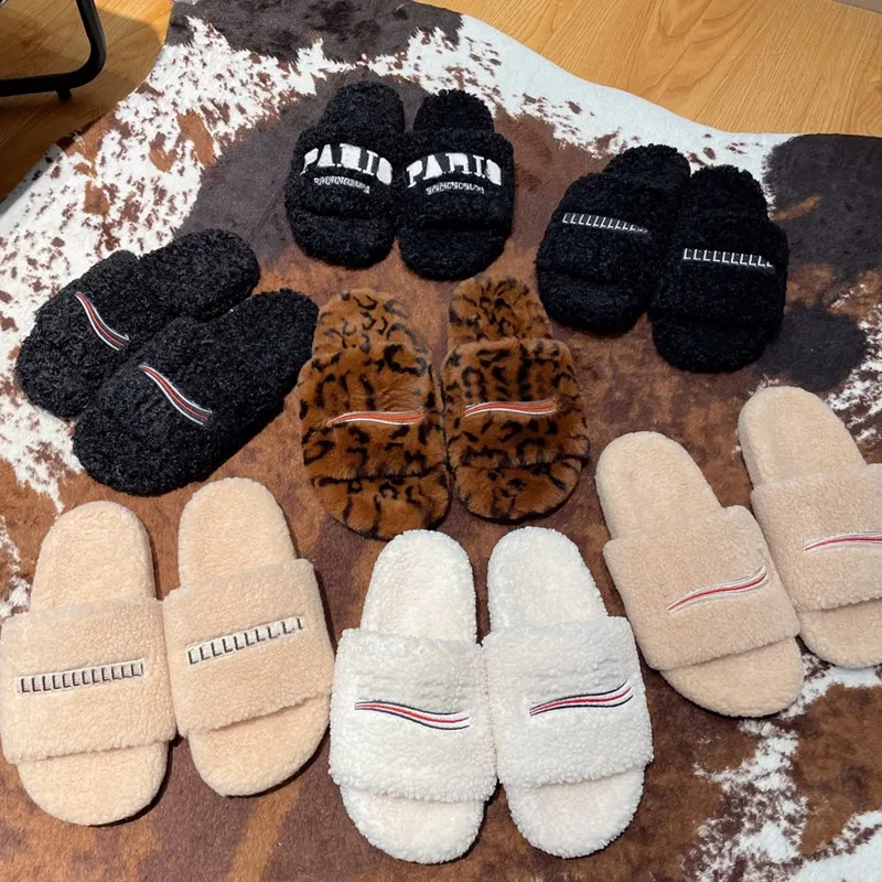 affordable lux designerfashion fur slippers mens womens unisex Furry Faux-Shearling Slides sandals with box and dust bag