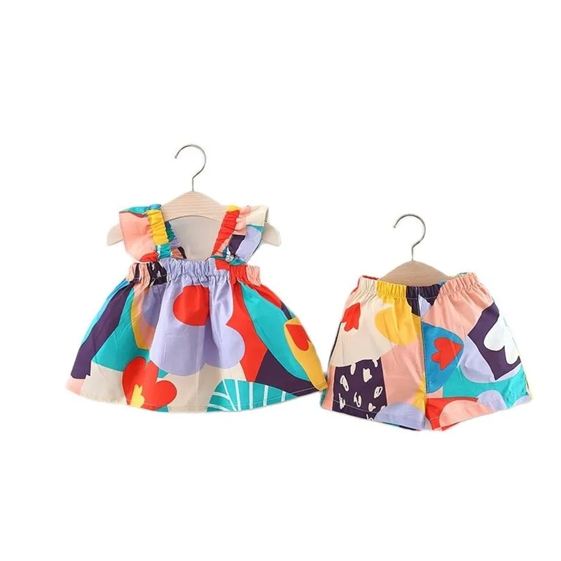 Zomer geboren babymeisjeskleding 1 jaar baby's Verjaardagssets voor Toddler Girls Baby Clothing Outfit Sets Sling Top + Shorts Suit 220509