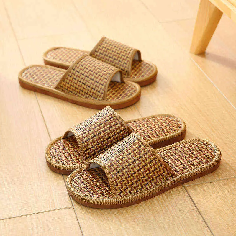 Bambu Tecelagem Casa Linho Chinelos De Rolamento De Verão Piso De Refrigeração Interior Slides Unisex Quarto Sapatos Mujer Zapatillas H2204015