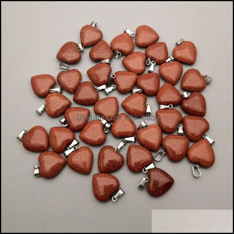 Natural Stone 15mm Heart Rose Quartz lapis lazuli Turquoise opal Pendant charms DIY for Necklace earrings Jewelry Making