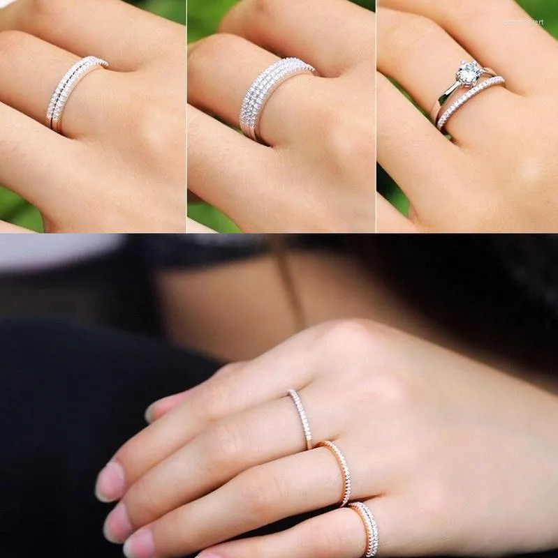 Bagues de cluster Réel 100% Argent pour femmes Simple 2022 Bague de mariage classique avec timbre S925 Exquis Diamant Femelle Gros Bijoux Edwi22