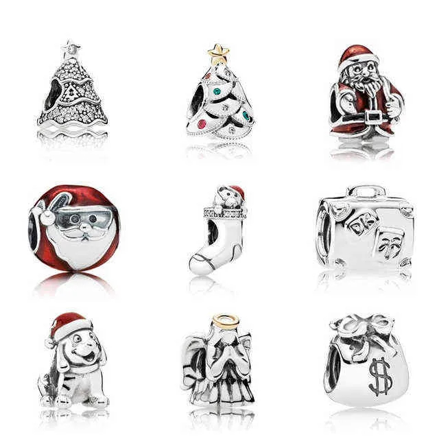 2017 NYA 100% 925 Sterling Silver Quality Style Emalj Crystal Christmas Charms Bead Fit Armelets Diy Factory Wholesale AA220315