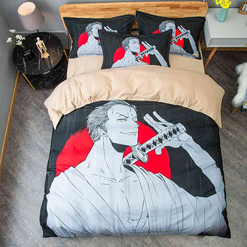 Matte Printed Four Piece Set Cartoon Style 1.5/1.8m Quilt Cover Three Double Bedding Set