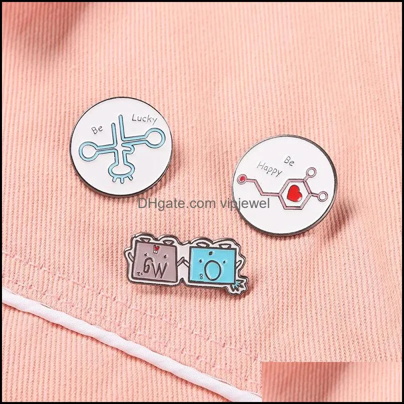 geometric chemical elements series brooches cartoon round molecular shape alloy lapel pins unisex enamel knapsack sweater clothes badges