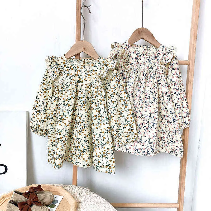 Kleinkinder Kinder Prinzessin Kleider Langarm Floral Baby Mädchen Lose Baumwolle Rock 2022 Sommer Kinder Ländlichen Stil Casual Kleidung G220518