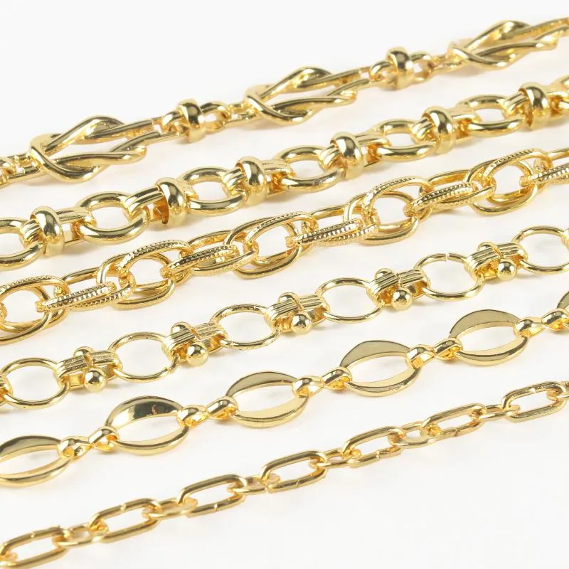 Gold Plated Oval Round Metal Copper Chain For DIY Jewelry Making