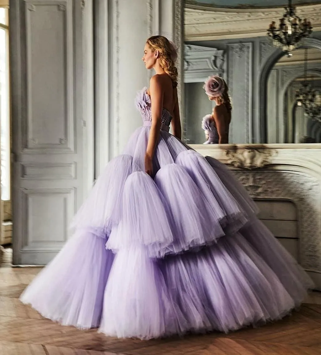 purple tulle dress plus size Momyknows Purple Grenadine Tulle Off Shoulder Ruffle Flare Sleeve Baby Shower Photoshoot Maternity Dress, Purple / S