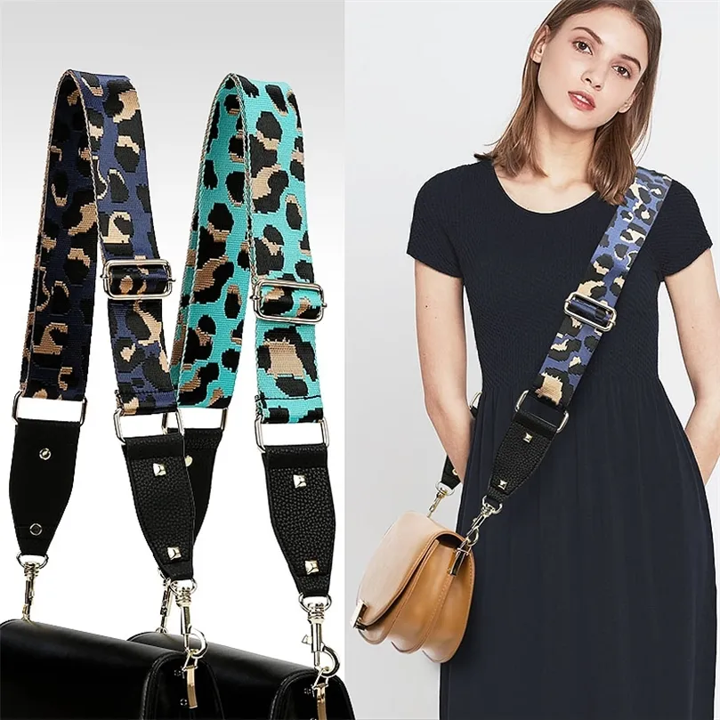 adjustable Leopard print fabric bag strap belt women Crossbody replace Handle Accessories 5cm width 220426