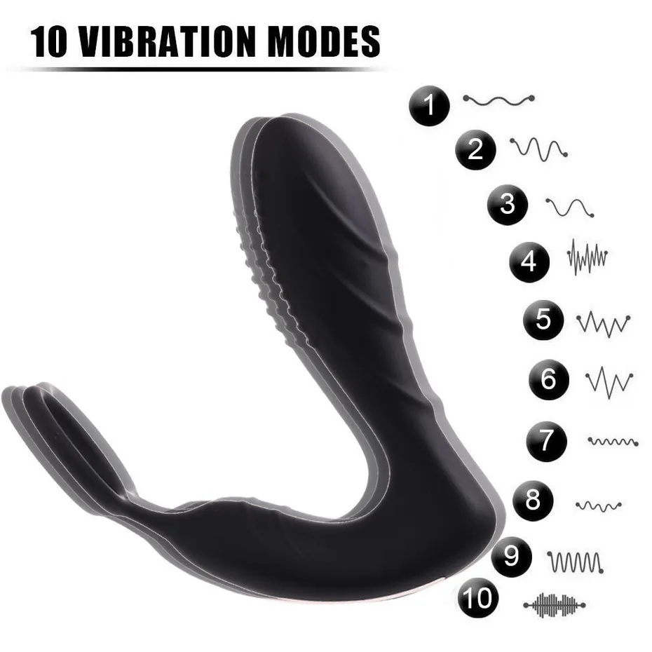 Seafeliz Silicone Male Prostate Massager Anal Vibrator 10 Speed ​​Sexy Toys For Men Wireless Remote Control Butt Plug med Ring