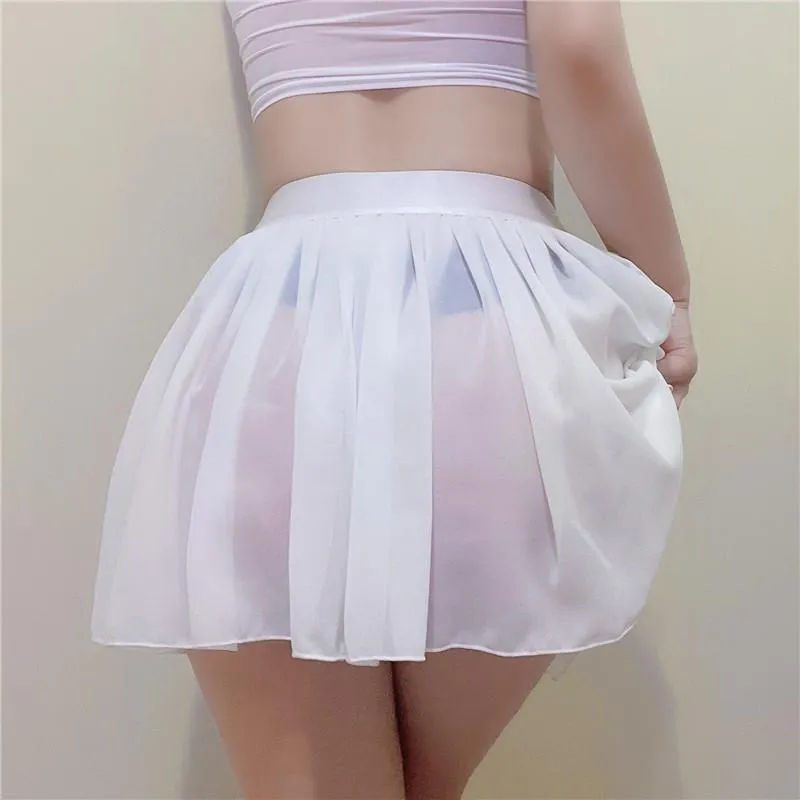 Skirts Chiffon Mini Micro See Through For Women Sexy Party Pleated High Waisted Sheer Club Outfits Elegant Short