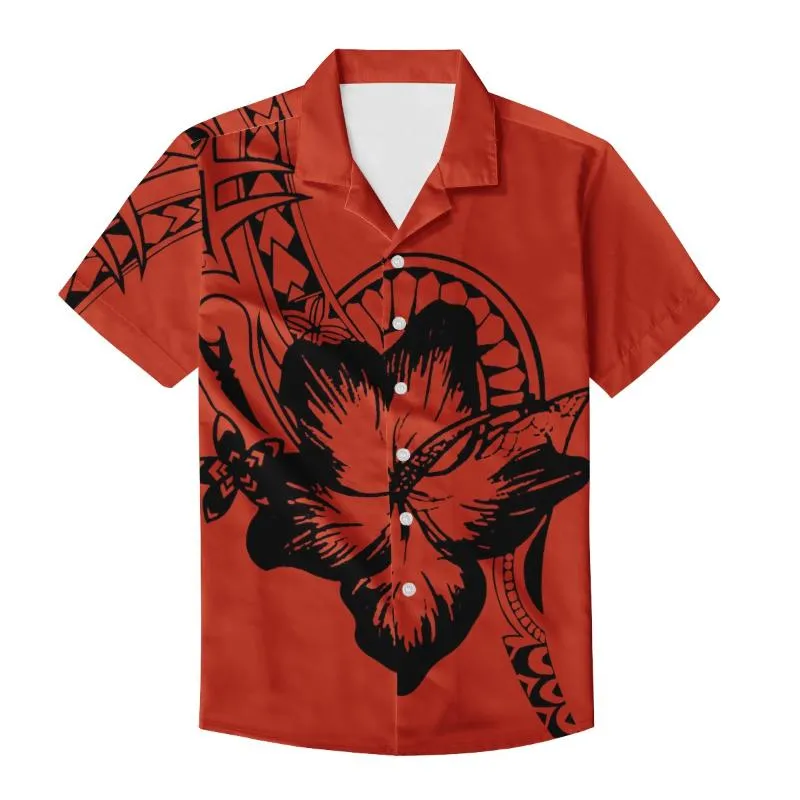 القمصان للرجال الصيفية البولينيزية التصميم القبلي الرجعية قميص طباعة رمادي سود