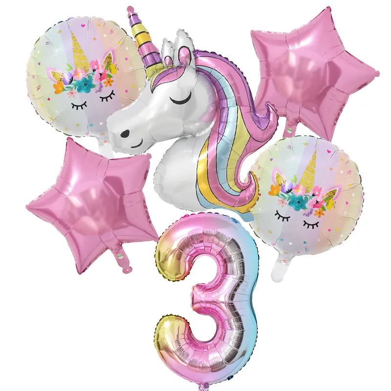 1set Festives Rainbow Unicorn Balloon Party32 Inch Number Foil Balloons 1st Kids Unicorn Theme Birthday Decorations Baby Shower Globos