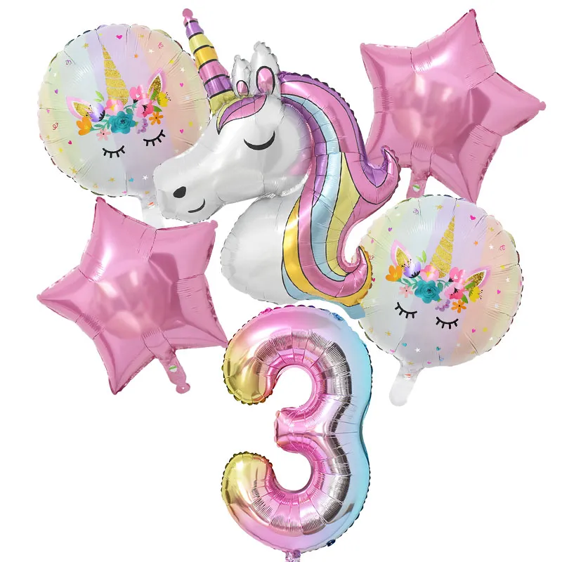 1Set festivi Arcobaleno Unicorno Palloncino Festa32 pollici Numero Palloncini Foil 1st Bambini Unicorno Tema Decorazioni di compleanno Baby Shower Globos