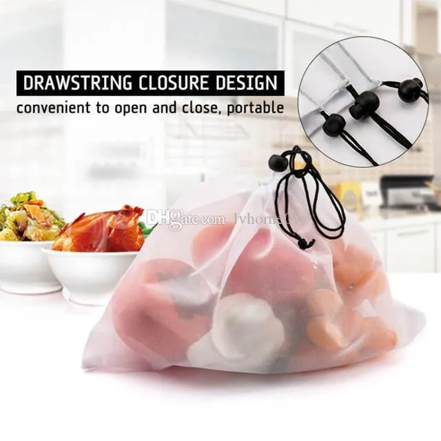 Reusable Vegetable Fruit Bags Barrel Packaging Eco Friendly Shopping Mesh Produce Bag Washable Kitchen Organizer Pouch Toys Organization