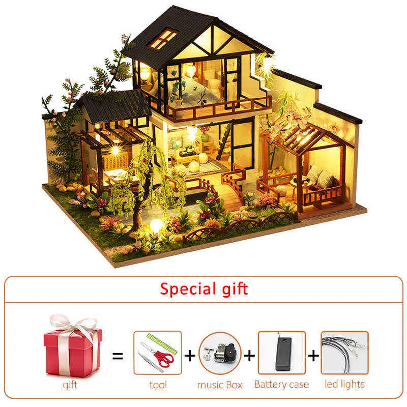Casa Delle Bambole In Miniatura Stile Cinese A 3 Piani, Kit Fai Da Te In Legno Con Luci LED, Mobili E Accessori, Progetto Creativo Per Adulti E Bambini, Regalo Originale