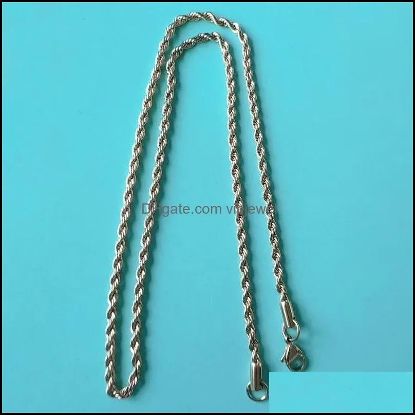 wholesale stainless steel jewelry necklace twisted rope chain necklace hiphop men necklace 3mm 60cm