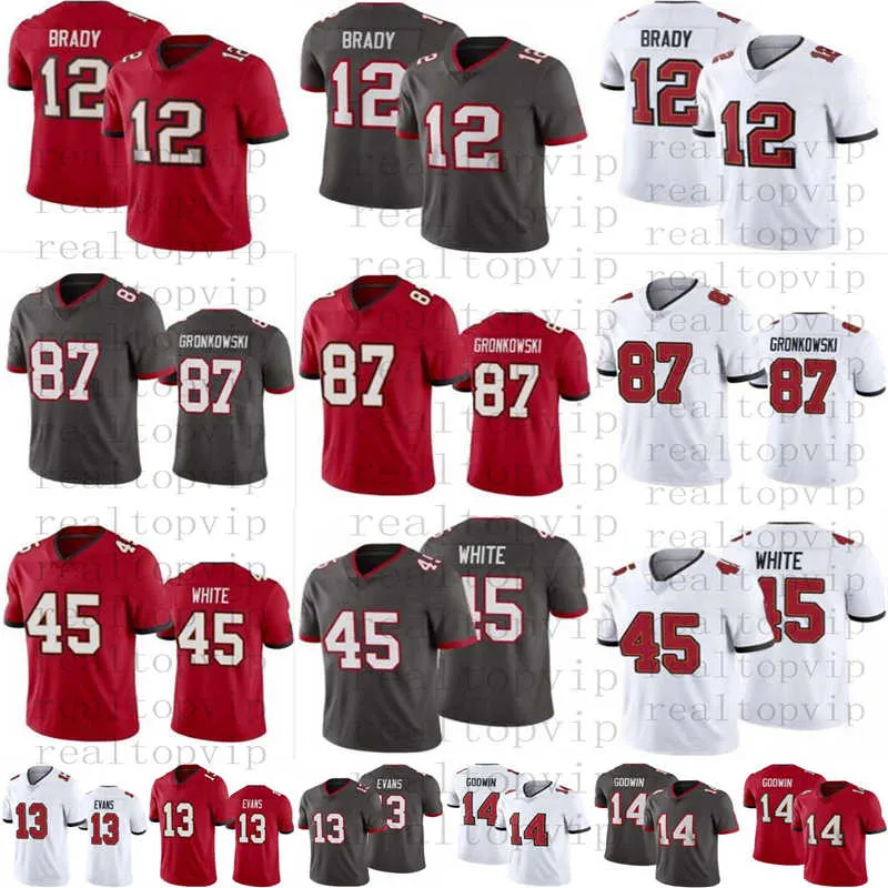 12 Tom Brady Camisetas de fútbol Hombres Mujeres Jóvenes Niños 87 Rob Gronkowski 13 Mike Evans 45 Devin White 14 Chris Godwin Camisa Rojo Azul marino Blanco Camisas cosidas