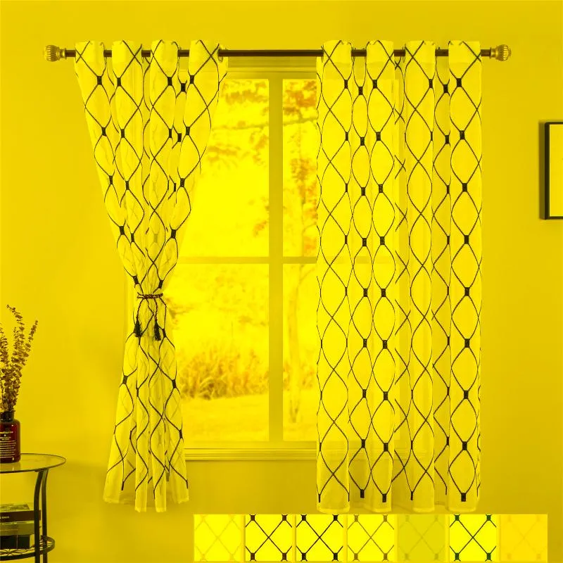 Vorhang Vorhänge Topfinel Geometrische bestickte kurze transparente Vorhänge Tüll Fenster für Küche Wohnzimmer Schlafzimmer Voile CafeCurtain