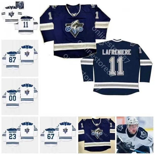 3740Customize CHL RIMOUSKI Oceanic 11 Alexis Lafreniere 23 Frederik Gauthier 67 Michael Frolik 87 Sidney Crosby Navy Blue Hockey Jersey