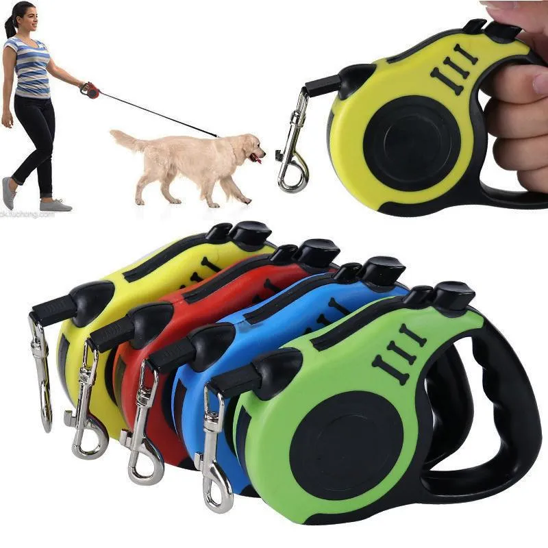 Dog Collars & Leashes Bone Automatic Retractable Leash Rope Training Walking Pet Lead Roulette Lanyard 3/5m Long Belt For Small Medium Large