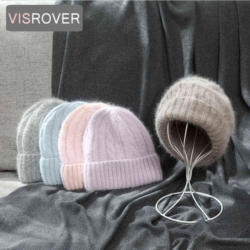 Fish rover 10 Colors Unisex Solid Color Real Rabbit Fur Hats Winter Hat For Woman Best Match Acrylic Woman Autumn Warm skullies J220722