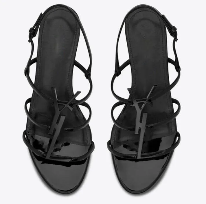 Kutu ile Yüksek kalite Kadınlar Luxurys Tasarımcılar Sandalet Topuklar Flats Ayakkabı Burnu açık Hakiki Rugan alfabe Elbise Ayakkabı