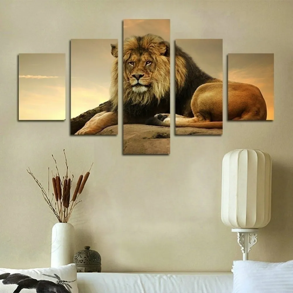 5 Piece Animal Poster Modular Canvas Pictures Print  Frameless Wall Art Canvas Paintings Wall Decorations for Living Room (3)