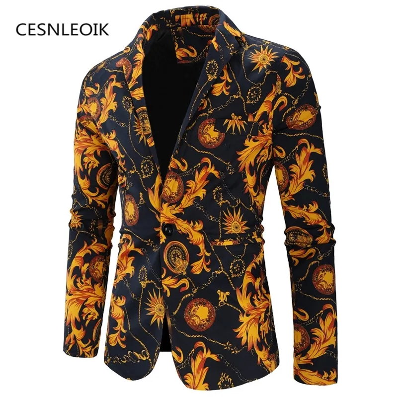 Fashion Men Floral Printing Blazer Slim Party Single Breasted Suit Jacket Long Sleeve Coat 220801