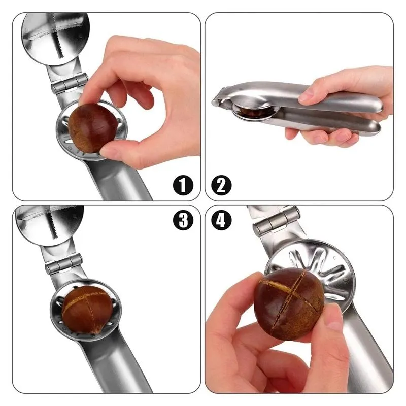 Stainless Steel Chestnut Opening Device Household Cross Nut Peeling Tool Chestnut Clip Kitchen Accessories Kithchenware
