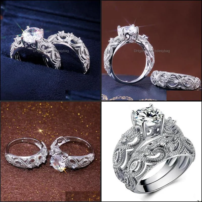 wedding rings milangirl romantic hollow out couple two-piece ring engagement anniversary gift male and female