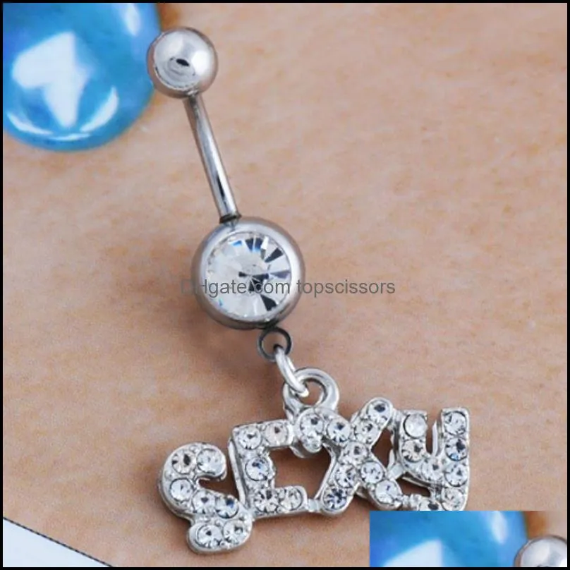 surgical stainless steel navel ring sexy letters body belly button rings piercing jewelry for women