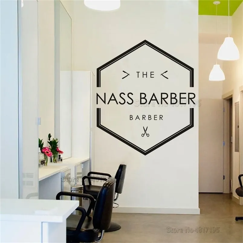 The Barber Sign Wall Window Sticker Custom Berbershop Name Vinyl Decals Hair Salon Sign Wall Murals Customized Signs Decor 220621